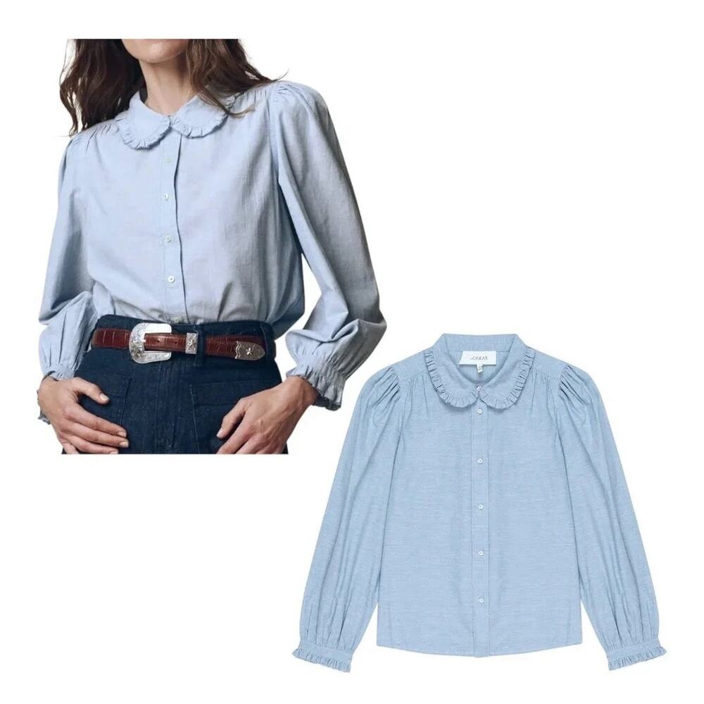 The Great. 'The Hemingway' Top, Button-Up, Light Chambray Blue, Size 3, Large US